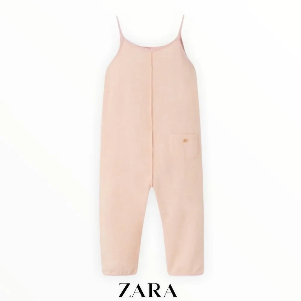 Zara Kids Pink Soft Touch Jumpsuit NWT Contrast Piping Romper - Picture 2 of 4